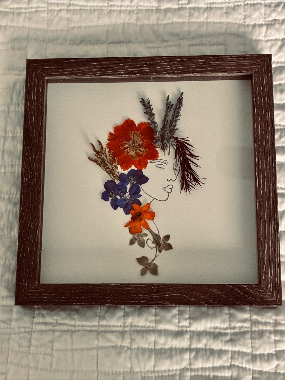Handmade Floral Face Art Print in pressed dried flowers